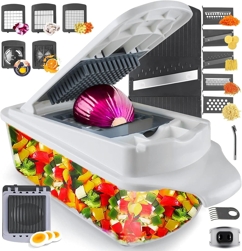RüK Vegetable Chopper Slicer - 22-in-1 Multi-Function Mandoline Cutter with 11 Blades & Lemon Squeezer