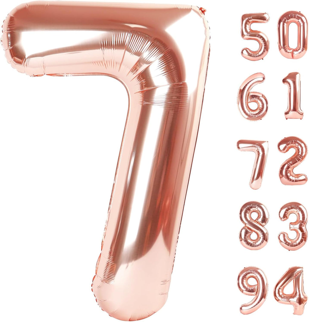 Rose Gold Number 7 Balloon - 40 Inch Birthday Decoration for Kids & Adults | Perfect for 7th Birthday Parties