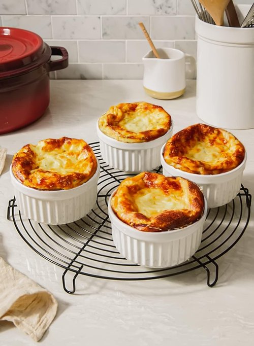LE TAUCI Ramekins Set of 6 - 8 OZ Oven Safe Ceramic Custard Cups for Pudding & Dipping Sauces - White