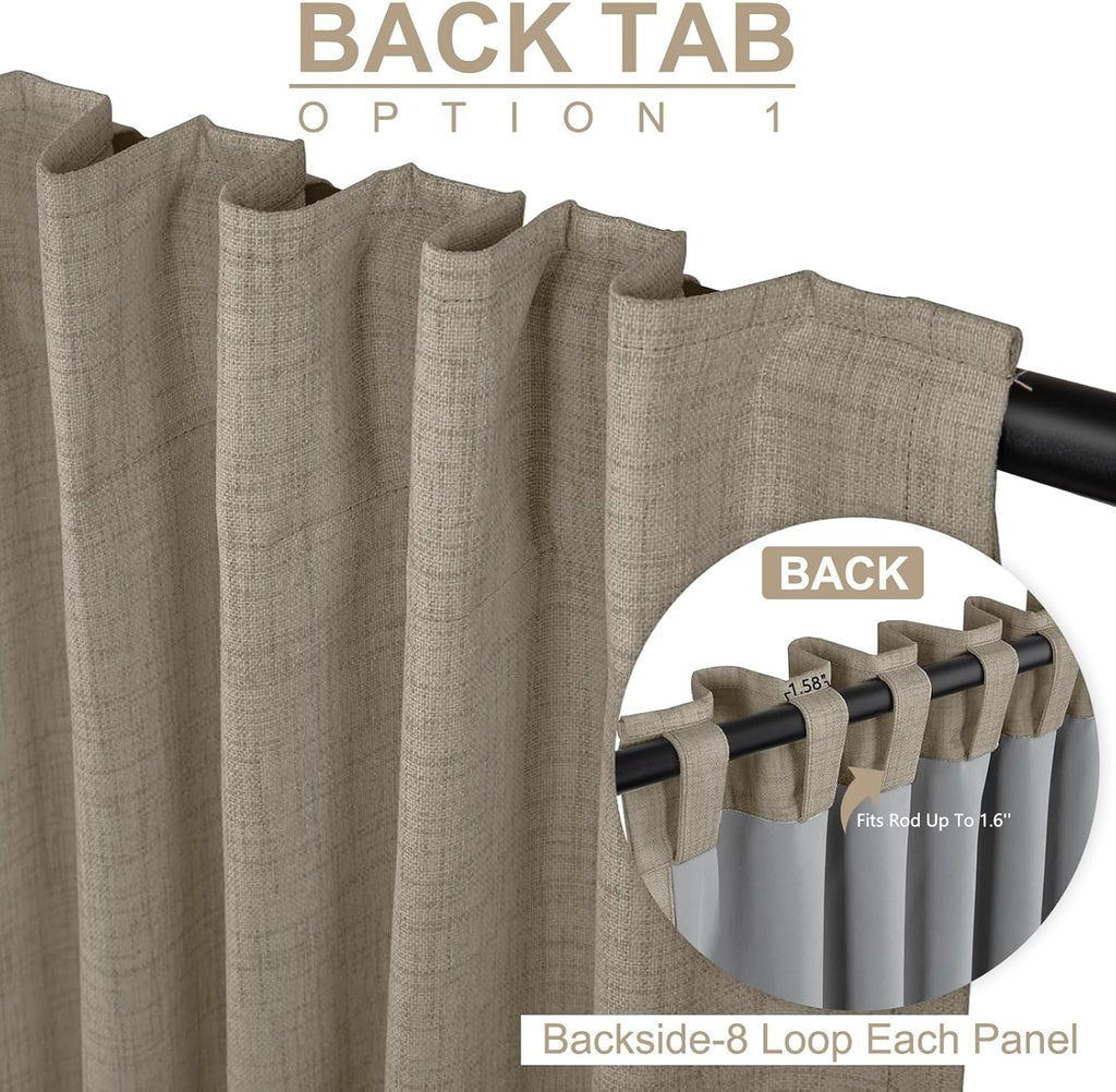 Skiennix 100% Blackout Linen Curtains - Thermal Insulated Drapes, 50" W x 96" L, 2 Panels Set