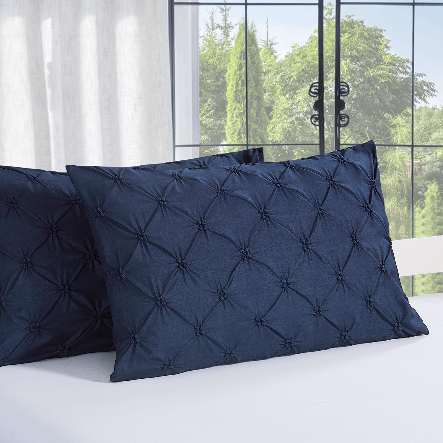 Vaulia Lightweight Microfiber Decorative Pillow Shams, Pinch Pleat Design Standard Size 20"x 26", Navy Blue 2 Pack