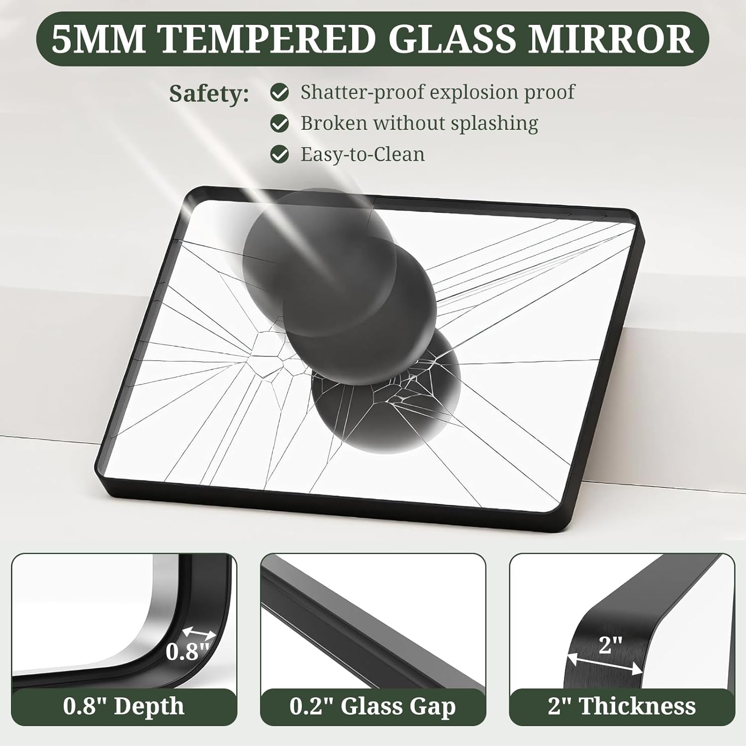 Regine Switzerland Bathroom Mirror - 36x24 Inch Black Metal Frame | Modern Anti-Rust Vanity Mirror