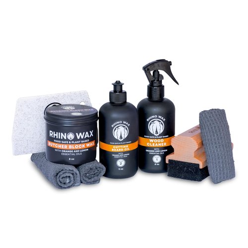 Rhino Wax Butcher Block Ultimate Care Kit - Includes Cutting Board Oil, Wax, Wood Spray Cleaner, Bench Scraper, LG Applicator, 3 Cloths - for Butcher Block Countertops and Large Cutting Boards