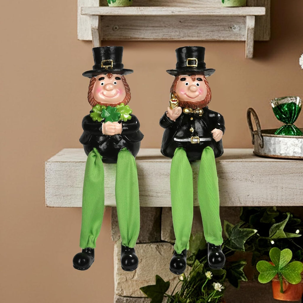 SYNCVIBE St. Patrick's Day Decorations - Set of 2 Resin Leprechaun Figurines | Lucky Irish Home Decor