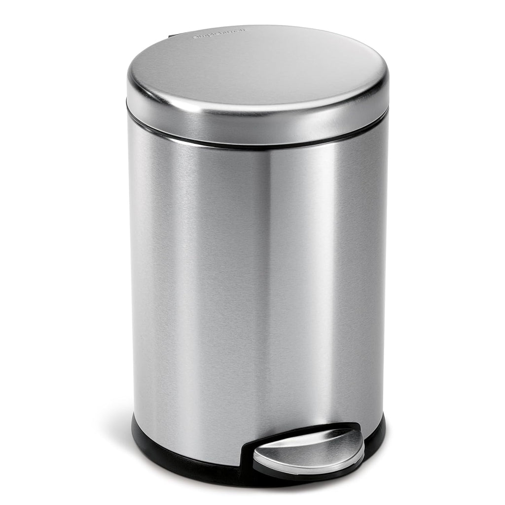 Simplehuman Round Bathroom Step Trash Can - 4.5 Liter | Brushed Stainless Steel Design