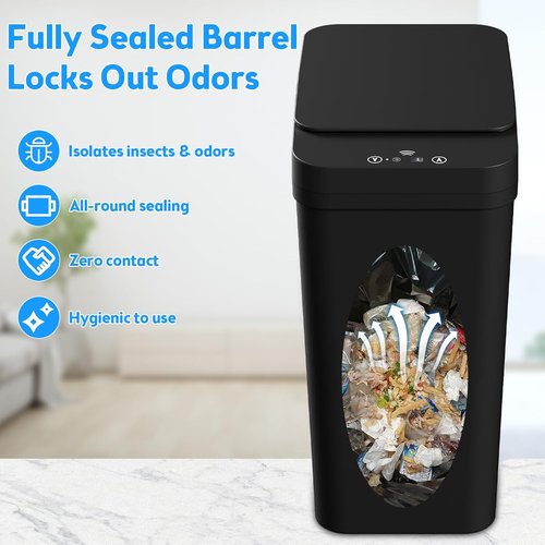 KOEYLE Touchless Bathroom Trash Can - 2 Pack 2.2 Gallon Slim Motion Sensor Bins | Waterproof Black