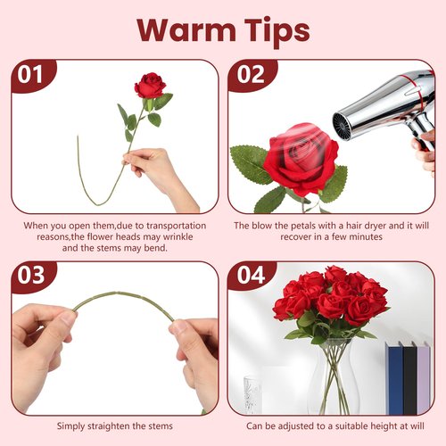 NEYSXYU 12PCS Realistic Full-Bloom Red Silk Roses – Long Stem Artificial Rose Bouquet for Romantic Home Decor, Wedding Centerpieces