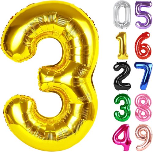 Gold Number 3 Balloon - 40 Inch 3rd Birthday Celebration Decor for Boys & Girls | Party Supplies