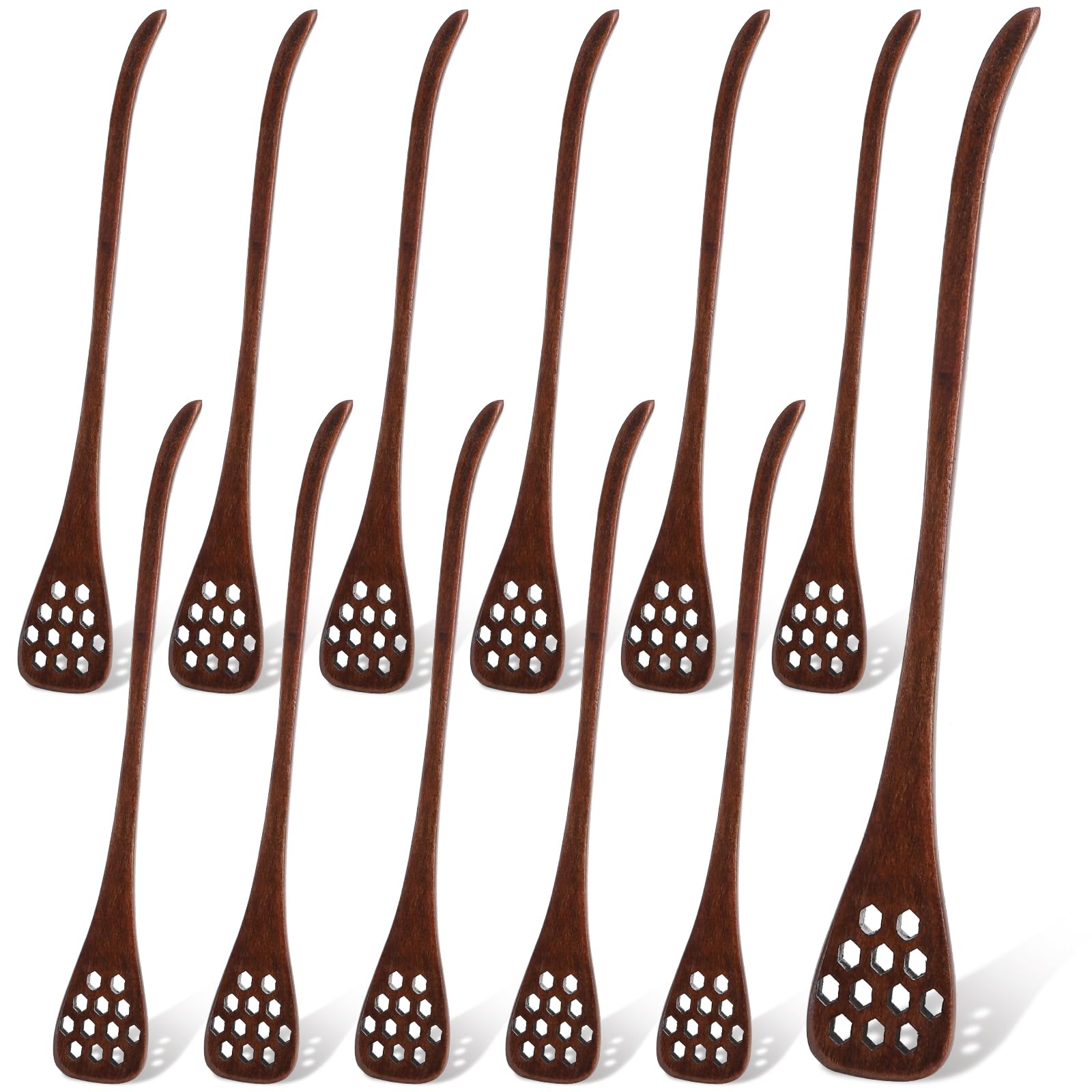 Cididu 12 Pack Wood Honey Dipper, Honey Spoon Sticks, Honey Mixing Stirrers for Tea Coffee, Honey Comb Sticks with Long Handle, Reusable Honey Wand Syrup Dippers for Home Kitchen Party, Food Safe, 7''