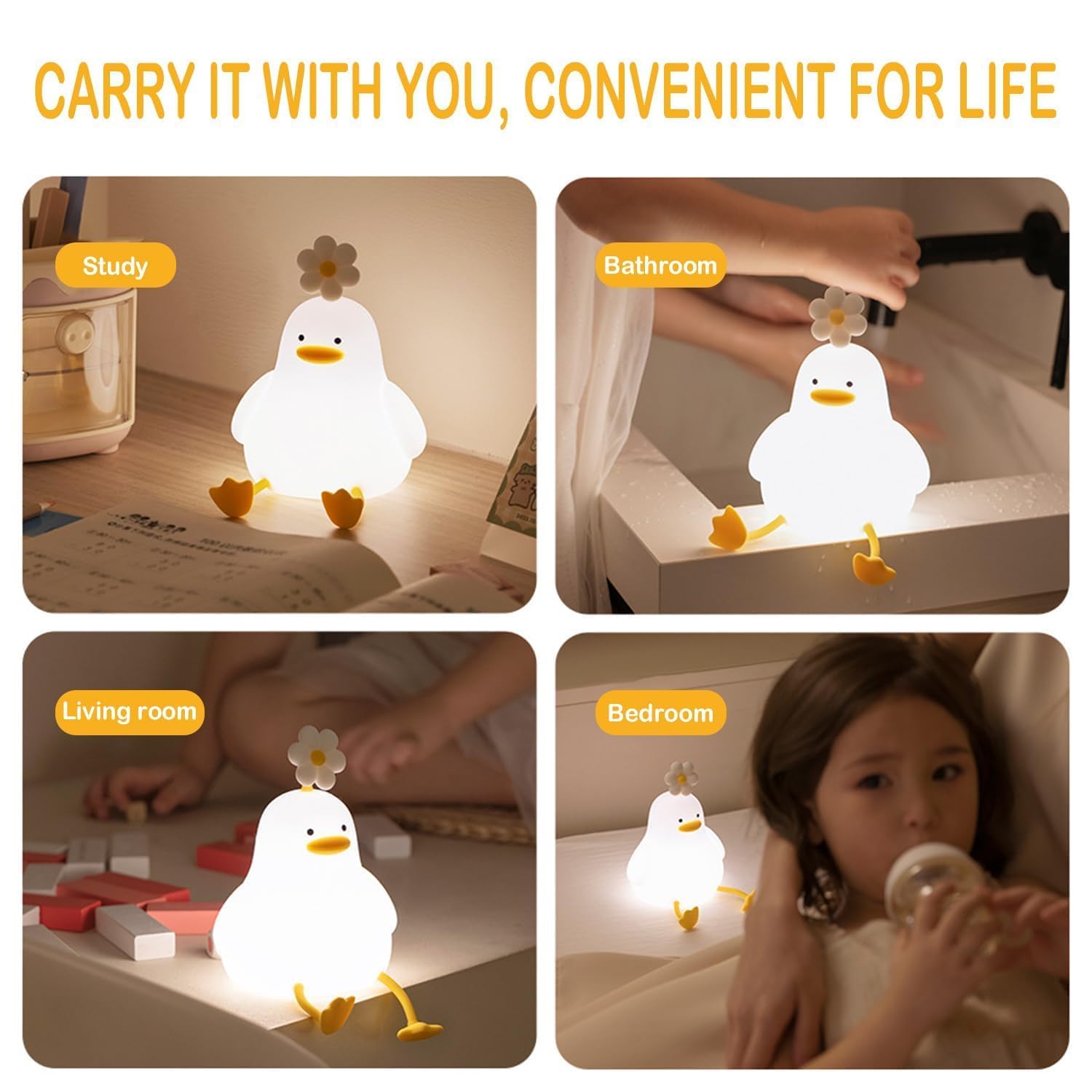 Icotoibabie Cute Flower Chick Night Light for Kids, Infants Soft Cute Flower Chicken Lamp Is Aesthetic Bedroom Decor, Food Grade Silicone Squishy Lamp Led Have 3 Levels Dimmable Lights Gifts for Women