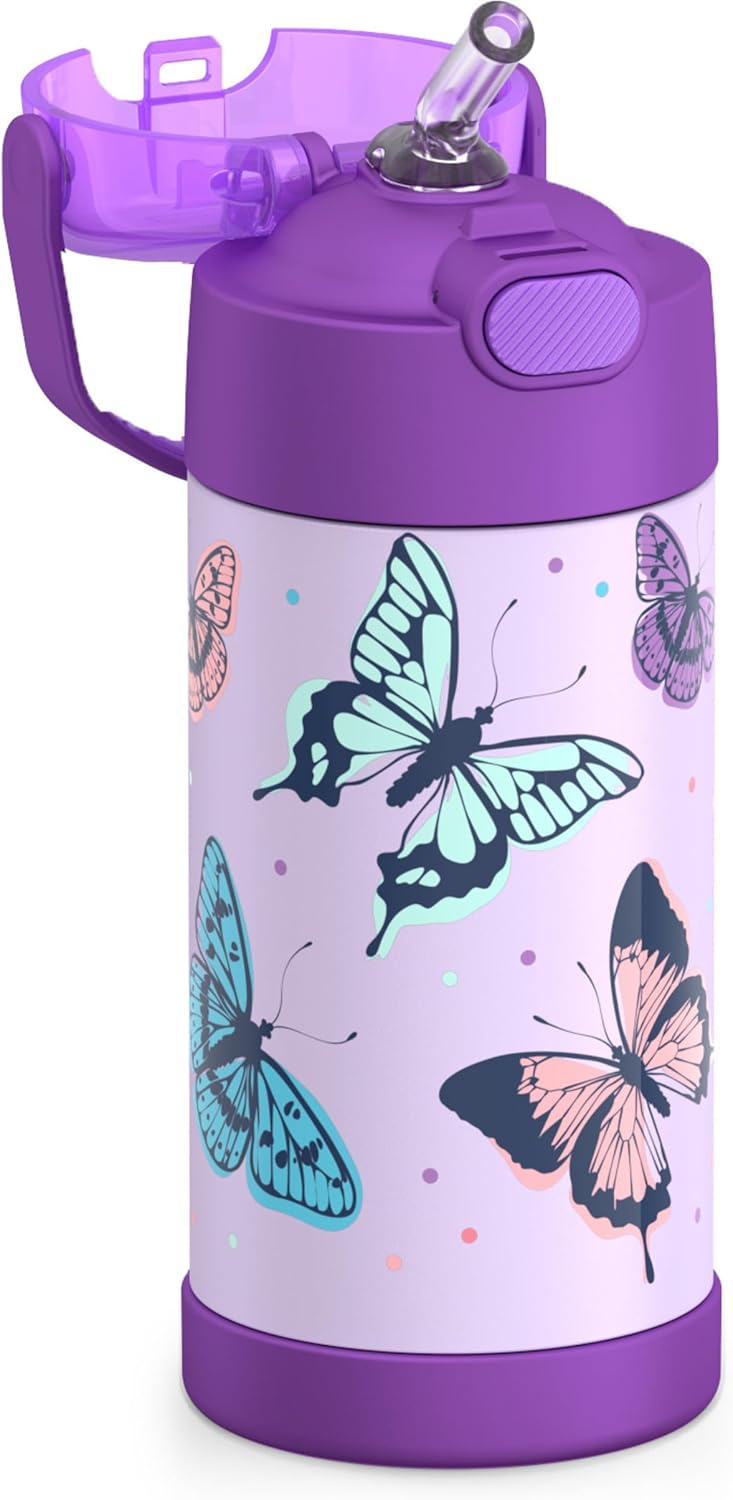 THERMOS FUNTAINER Water Bottle - 12 Ounce Kids Stainless Steel Vacuum Insulated - Butterfly Frenzy Design