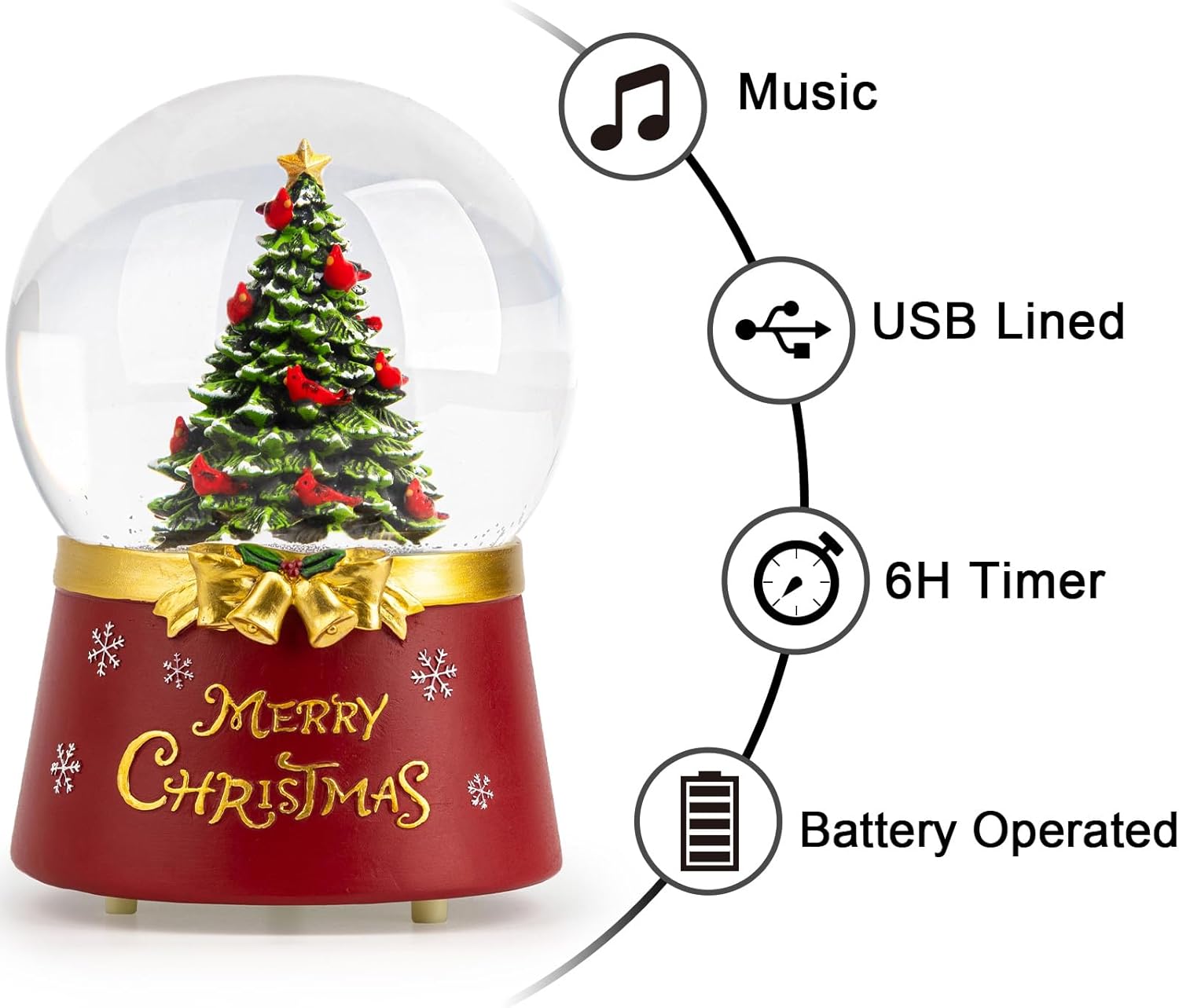 Regine Switzerland Musical Snow Globe | Lighted Christmas Tree Decoration with Swirling Glitter