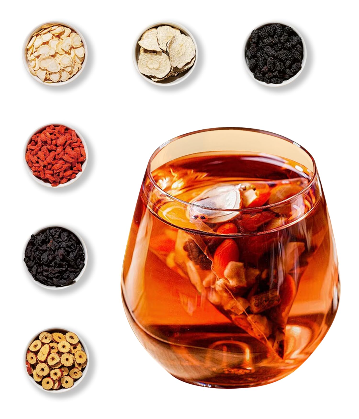 MSFOOT 6-IN-1 Ginseng Herbal Treasures Tea Bags Kidney Tea- with Goji Berry, Maca, Jujube & Mulberry & Huangjing - Energy & Vitality Support - 25 Count Resealable Bag, No Sugar, No Artificial Flavors Chinese Herbal Ginseng Blend Tea (Caffeine-Free)