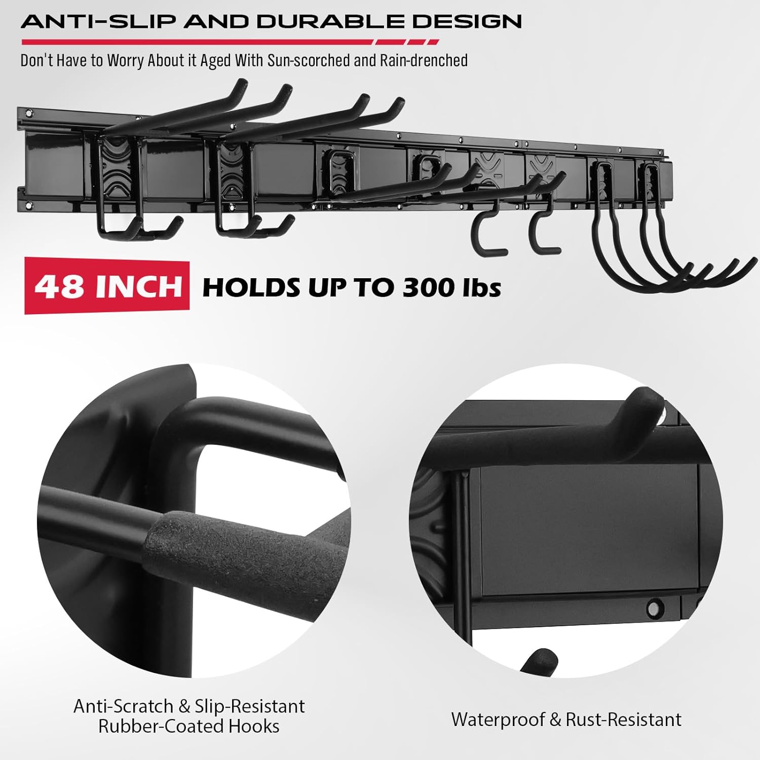SEDY 48" Heavy Duty Garage Wall Organizer - Adjustable Tool Storage Rack Holds Up to 300lbs | Easy Install with 8 Hooks & 3 Rails