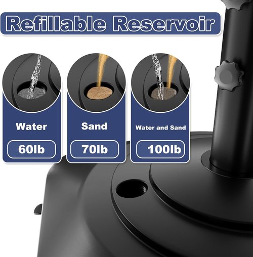 Heavy Duty Patio Umbrella Base by [Brand Name] - Fillable 100lb Stand with Wheels | Windproof Outdoor Holder for Deck, Poolside, Lawn
