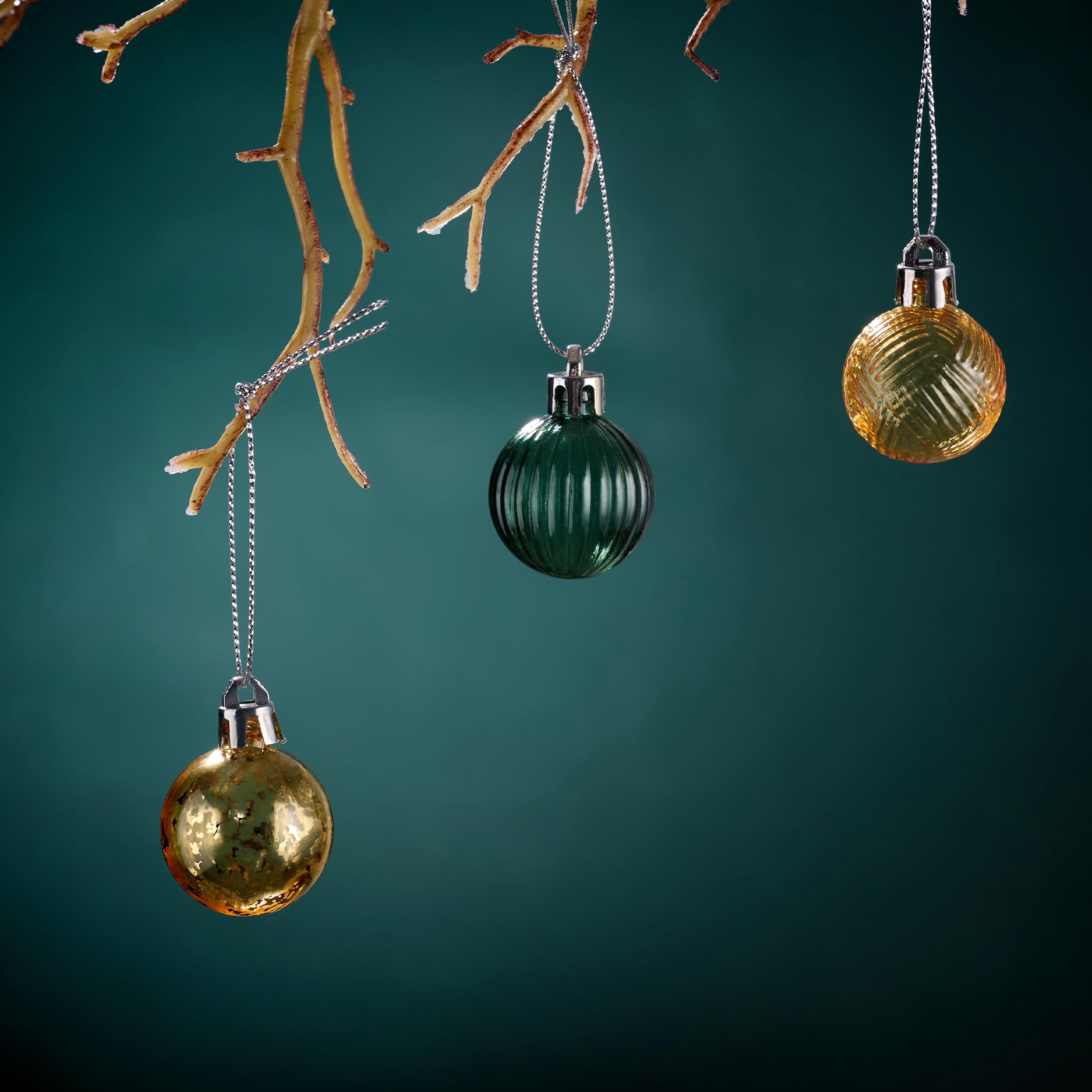 DecorbyHannah Mini Christmas Tree Ornaments, 35ct 1.18inches Green Gold Christmas Ball Ornaments for Tree Decorations, Small Clear Shatterproof Plastic Hanging Balls Bulk for Xmas, Party, Wedding