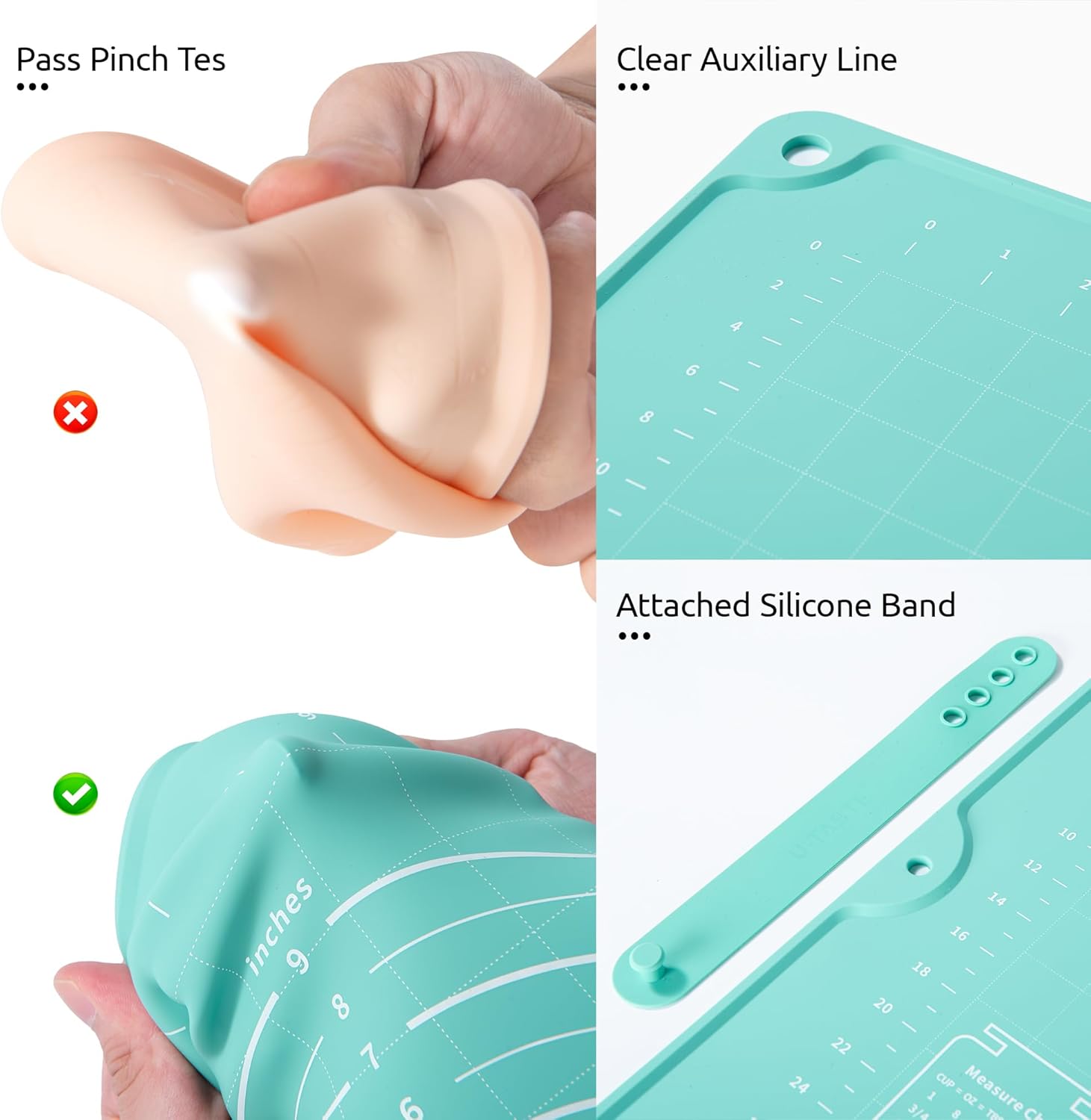 U-Taste Large Pastry Mat 28"x20" - Food-Grade Silicone, Non-Stick, Non-Slip with Clear Measurements (Aqua Sky)