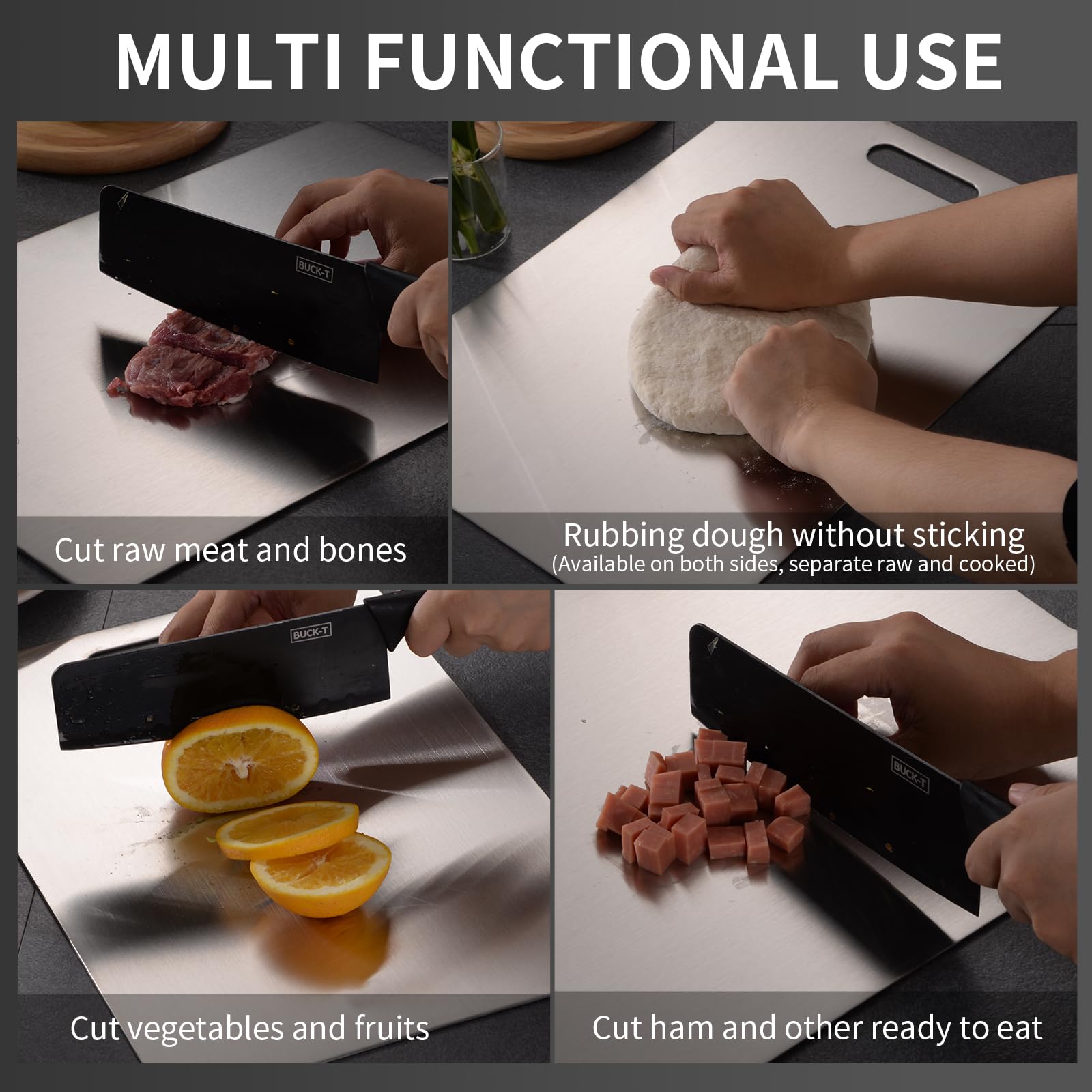 100% Pure Titanium Cutting Board, Non-Toxic & Hygienic Chopping Board, Double-Sided Kitchen Cutting Board, Durable & Easy to Clean, Perfect for Home Cooking & Meal Prep (3PC:S+M+L)