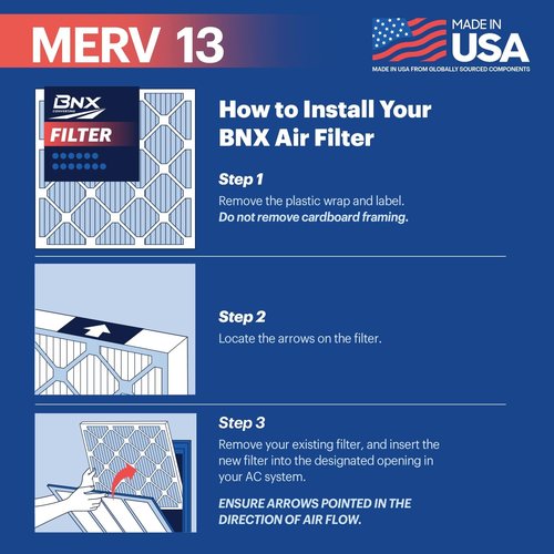 BNX TruFilter 16x25x1 MERV 13 Air Filters (4-Pack) - Electrostatic Pleated for Allergies & Smoke