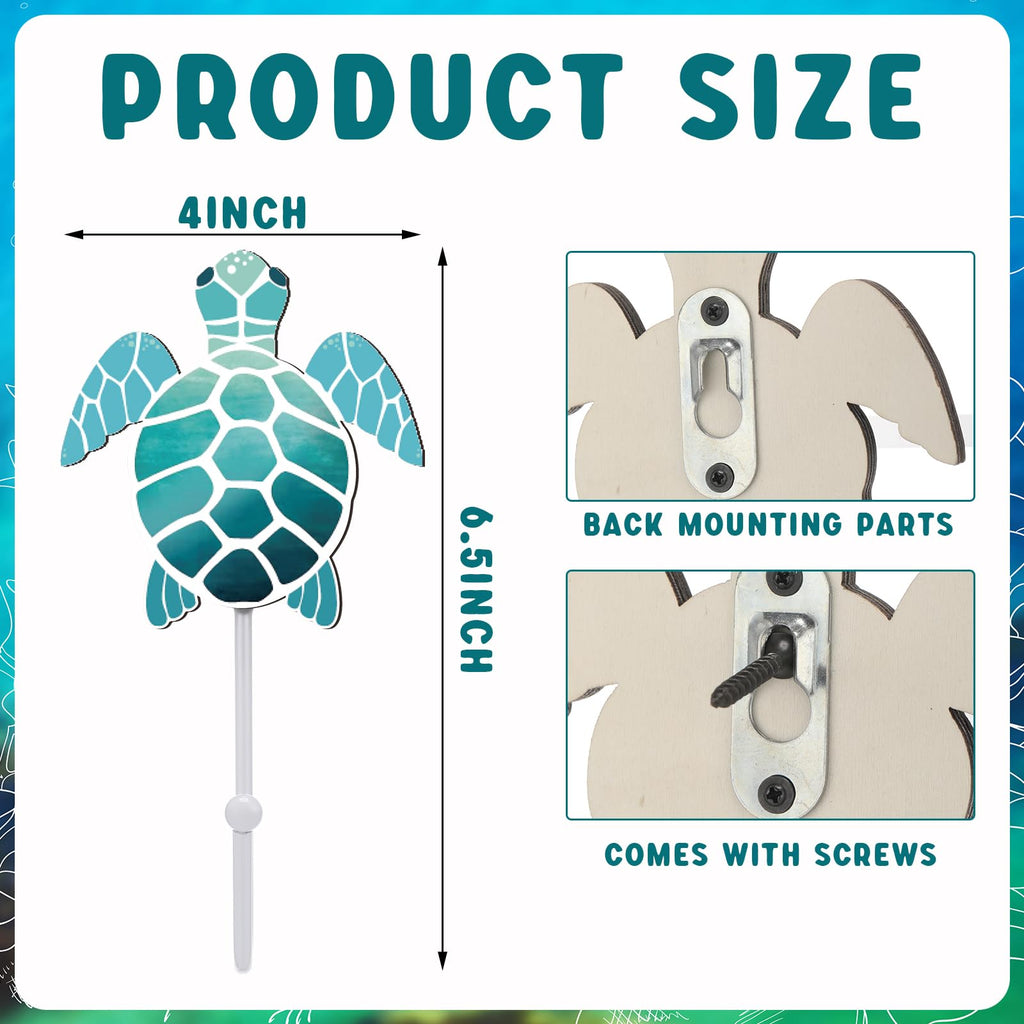 Weysat 4 Pcs Nautical Sea Turtle Wall Hooks Turtle Wall Mounted Key Holder Nautical Bathroom Decor Summer Rustic Decorative Hook for Living Room Bathroom