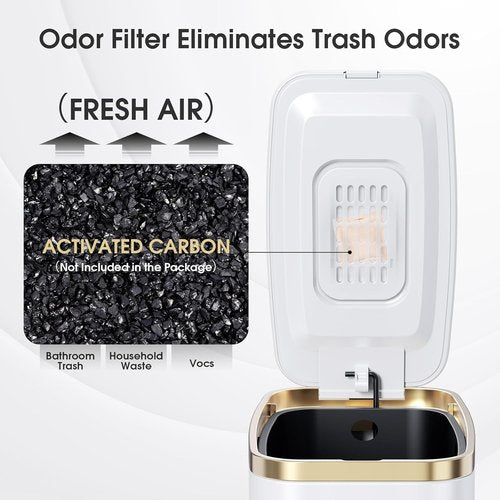 CEROELDA Stainless Steel Small Bathroom Trash Can with Lid - Soft Close 5L/1.3 Gal | Slim Design for Office, Bedroom, and More - White
