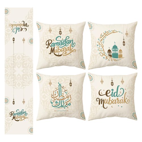 CABEST Ramadan Decorations for Home 2026 - Table Runner & 4Pcs Pillow Covers (18" x 18" (Pack of 5))