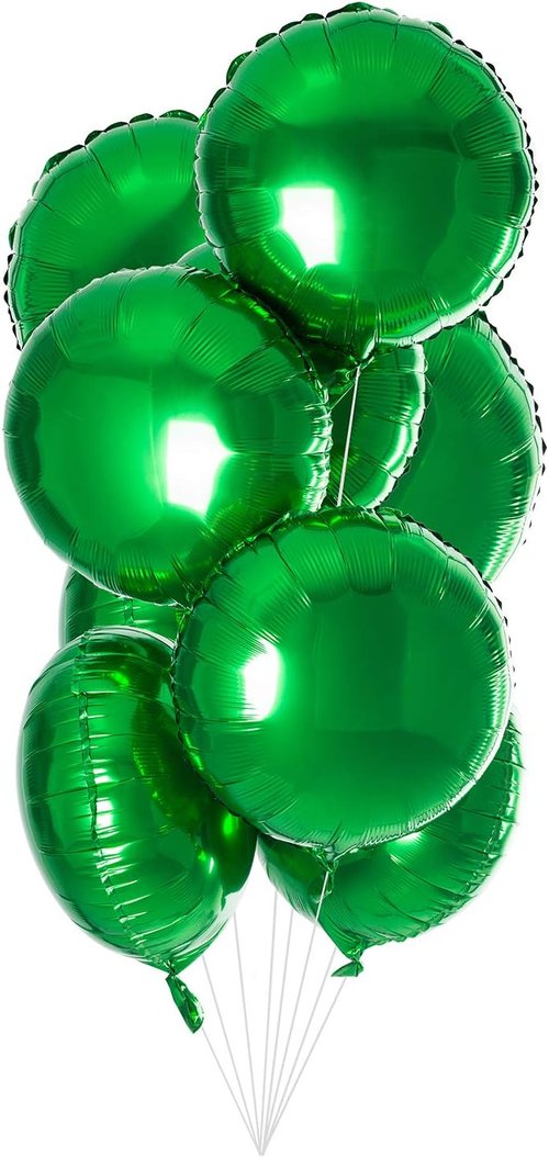 18” Green Round Foil Balloons | Mylar Helium Balloons for Birthday, Wedding & Baby Shower - Pack of 20