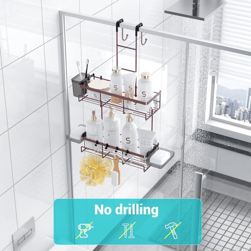 Aitatty Over The Door Shower Caddy - Rustproof Hanging Organizer for Easy Bathroom Storage | Bronze Finish