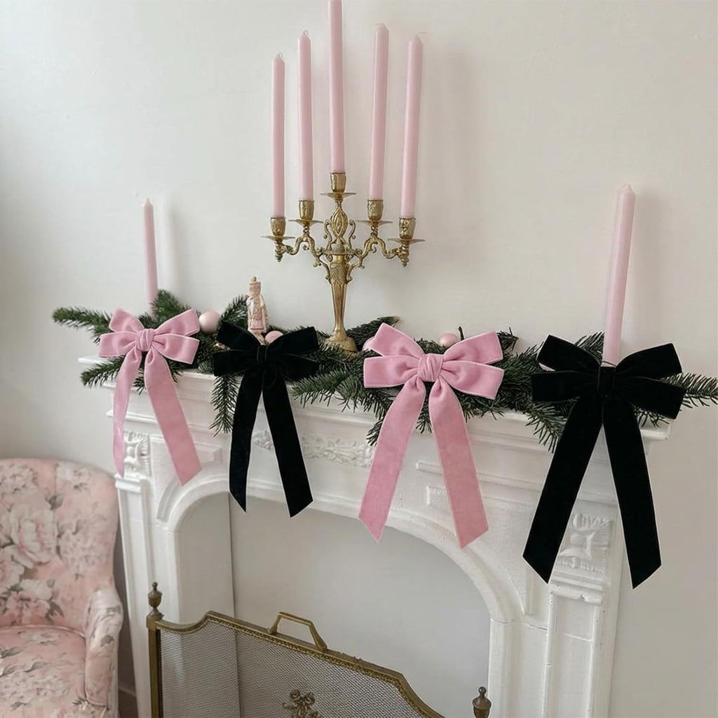 Skiennix Velvet Bows - 12 Pcs Pink & Black Pre-Tied Ribbon Bows for Y2K Room Decor | Perfect for Bachelorette & Sweet 16 Parties