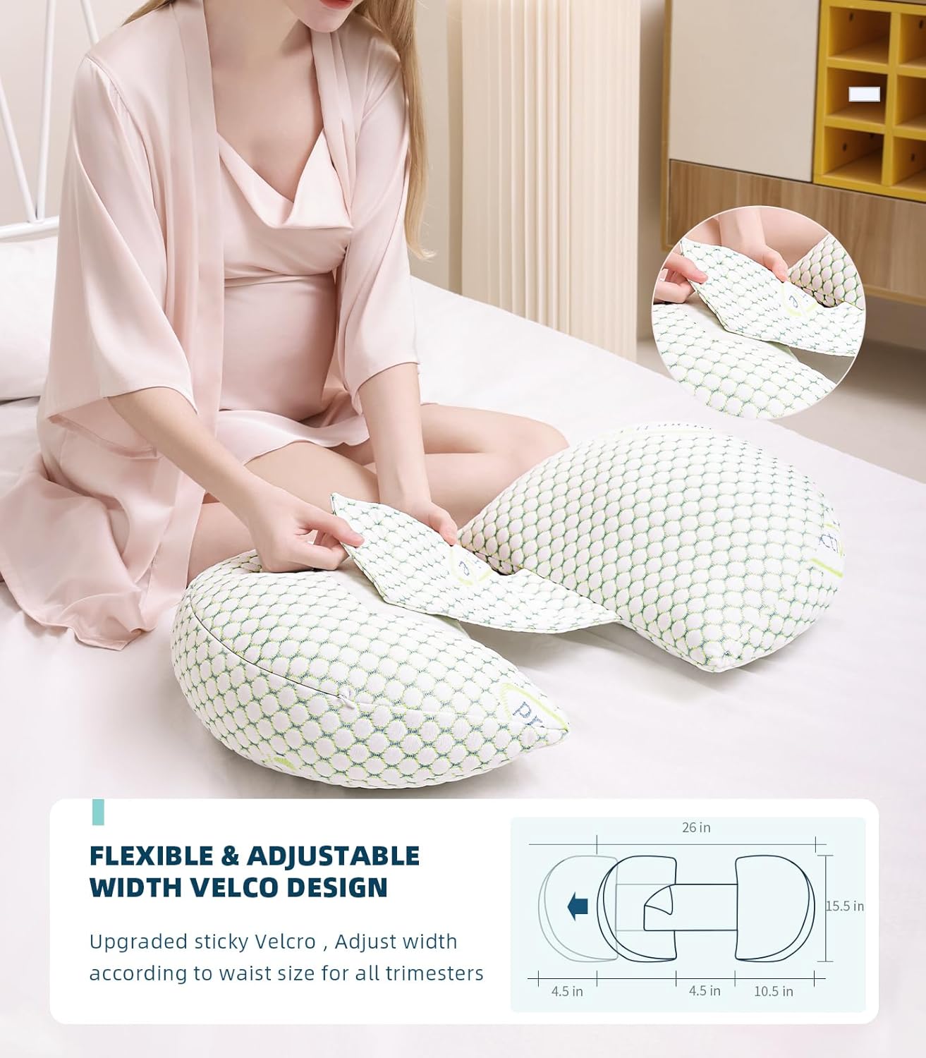Oternal Pregnancy Pillow - Comfortable Maternity Support for Side Sleepers | Adjustable Cover, Back & Belly Support