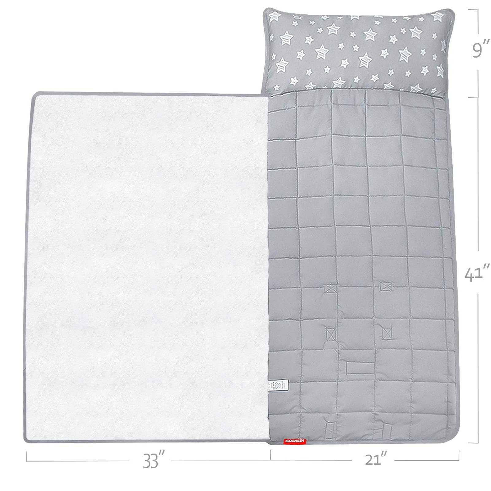 Moonsea Toddler Nap Mat with Pillow and Fleece Minky Blanket Grey, Lightweight and Soft Perfect for Toddlers Preschool, Daycare, Travel Sleeping Bag for Girls, 21" x 50" Fit on a Standard Cot