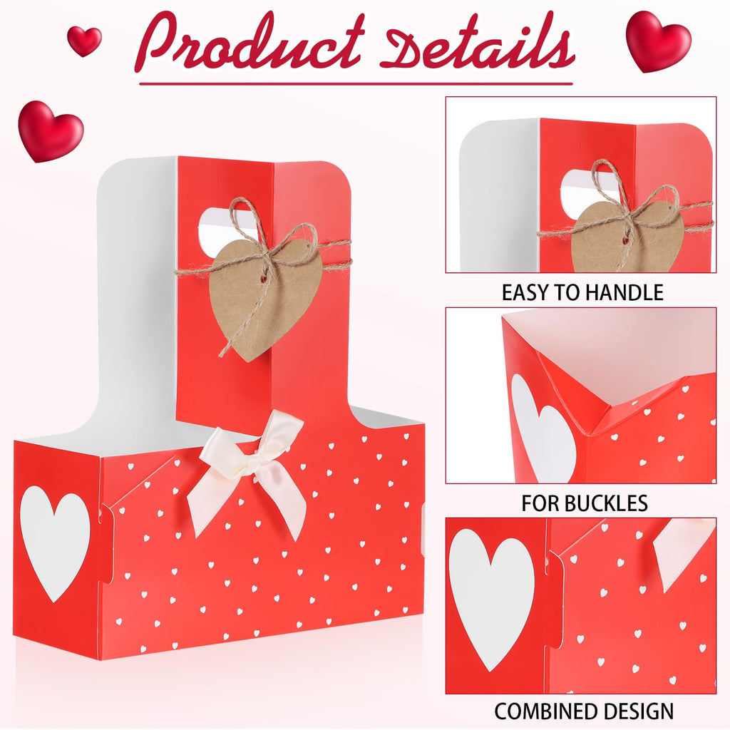 Tinlade 2 Cup Heart Disposable Drink Carrier with Handle Mother's Day Cup Holders Carrier Heart Wrap for Mother Day's Wedding Gift Drinks Coffee Food Delivery(24 Pack,Red)