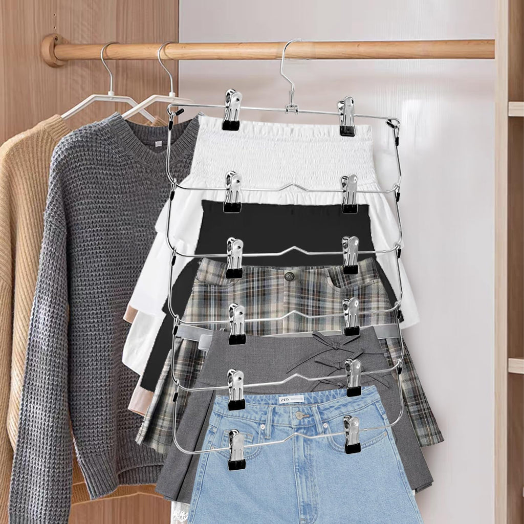 Skiennix Skirt Pants Hangers - Space-Saving Metal Clips for Organized Storage | Black, 2-Piece Set