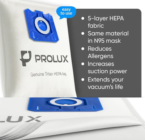 6 pack of HEPA bags and 2 post Filters for the Prolux Tritan series upright vacuum cleaners