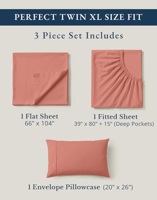 LANE LINEN 100% Organic Cotton Twin Sheet Set - Soft Premium Bedding & Pillowcases, Luxury Percale - Rose Dawn