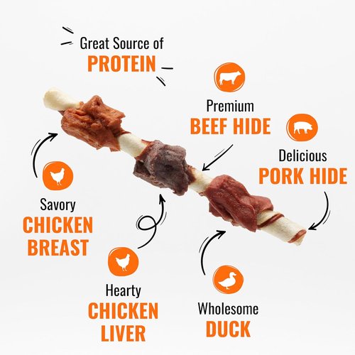 Good ‘n’ Fun Triple Flavor Kabobs - Long-Lasting Chews for Dogs | 24 Ounces of Beef Hide, Chicken & Pork