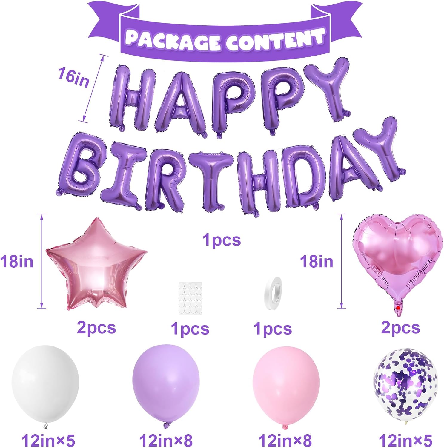 Regine Switzerland Pink & Purple Birthday Decorations - Balloons & Banner Set for Girls & Kids