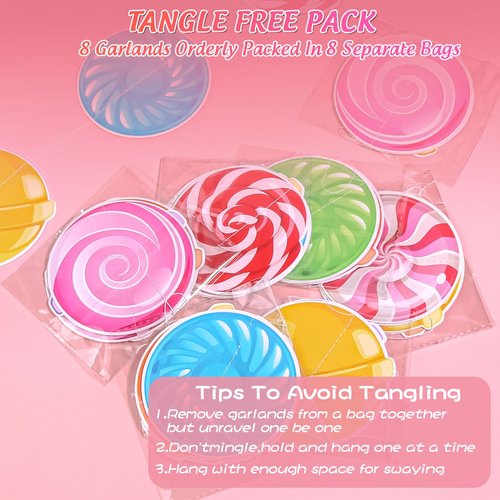 QIUGMYN 8pcs Candy Garland Banner Multi-coloured Paper Cardboard Round Candy Land Theme Birthday Party Decorations