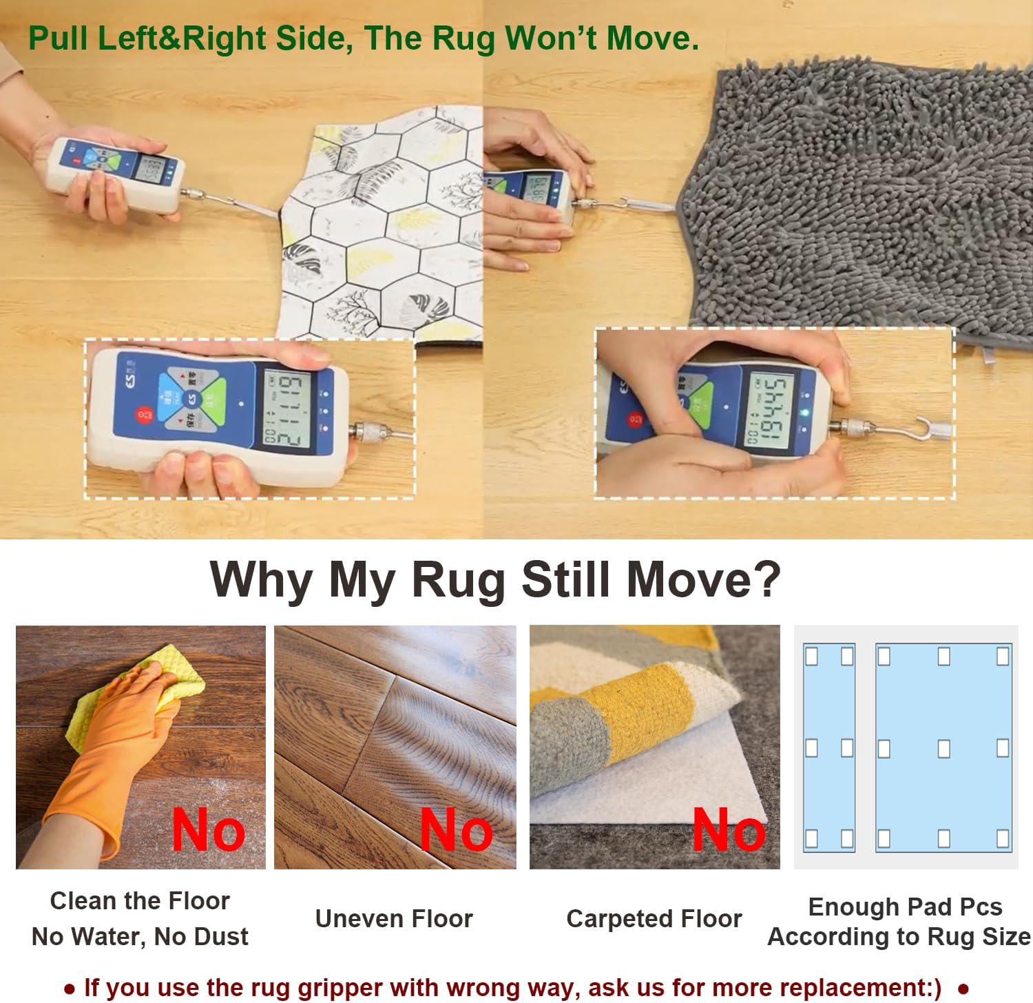 Skiennix Anti-Slip Carpet Grips - 8 Pcs Vacuum Technology Rug Pad Grippers for Hardwood Floors