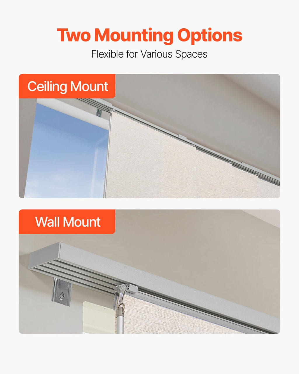 VEVOR Panel Track Blinds, Extendable Track from 45.8 in to 86 in W, Trimmable Panel Curtains Up to 96 in H, Adjustable Vertical Panel Blinds for Sliding Doors, Patio Doors, Room Divider, Light Brown