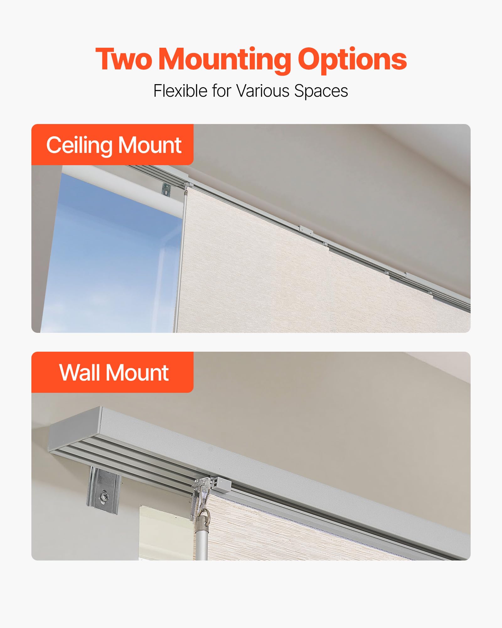 VEVOR Panel Track Blinds, Extendable Track from 45.8 in to 86 in W, Trimmable Panel Curtains Up to 96 in H, Adjustable Vertical Panel Blinds for Sliding Doors, Patio Doors, Room Divider, Light Brown
