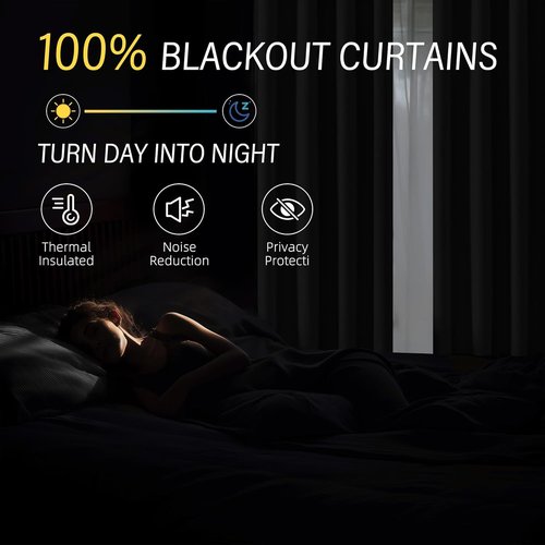 ChrisDowa 100% Blackout Curtains - Birch Solid Thermal Insulated Drapes | 45" Long, 2 Panels for Bedroom & Living Room