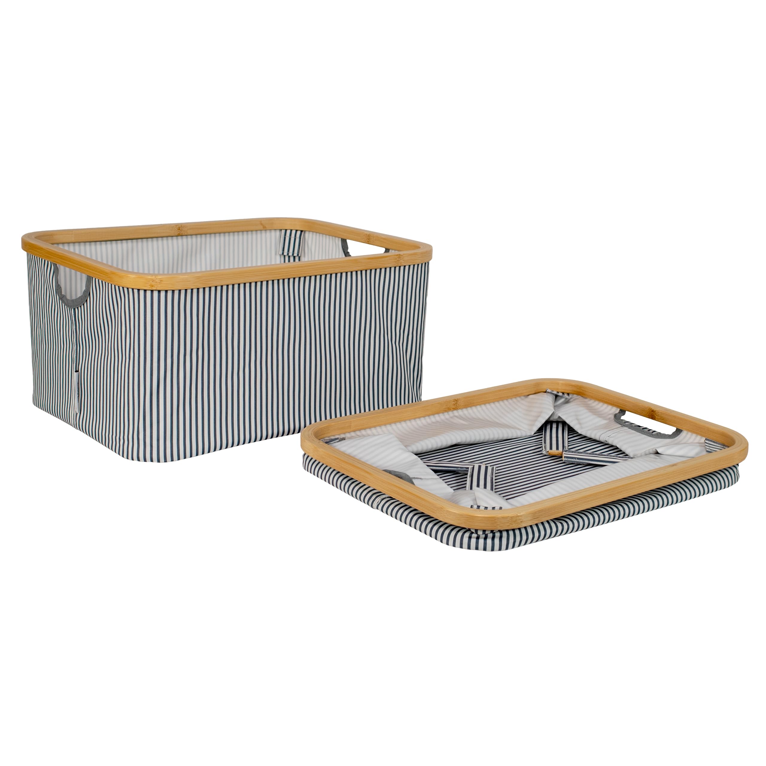ClosetMaid Laundry Hamper Storage Baskets, Bamboo Frame, Portable, Collapsible Design, Freestanding, Stripe (2-Pack)