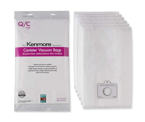 Compatible with Kenmore Canister Vacuum Bags Type Q/С HEPA - Models 5055, 50557, 50558, 20-53292, 53291, 200, 400, 700, 800 Series - Pack of 6 Premium Cloth Bags