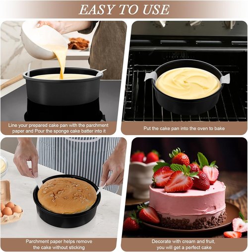 AIVIKI Nonstick 8-Inch Round Cake Pan Set - 3 Carbon Steel Baking Tins with 100 Parchment Papers
