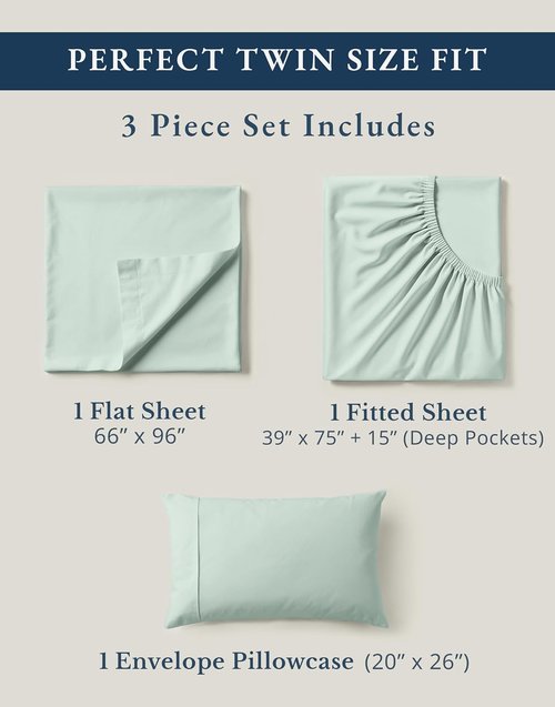 **LANE LINEN 100% Organic Cotton Twin Bed Sheet Set - Soft, Comfy & Eco-Friendly | Cool Blue**
