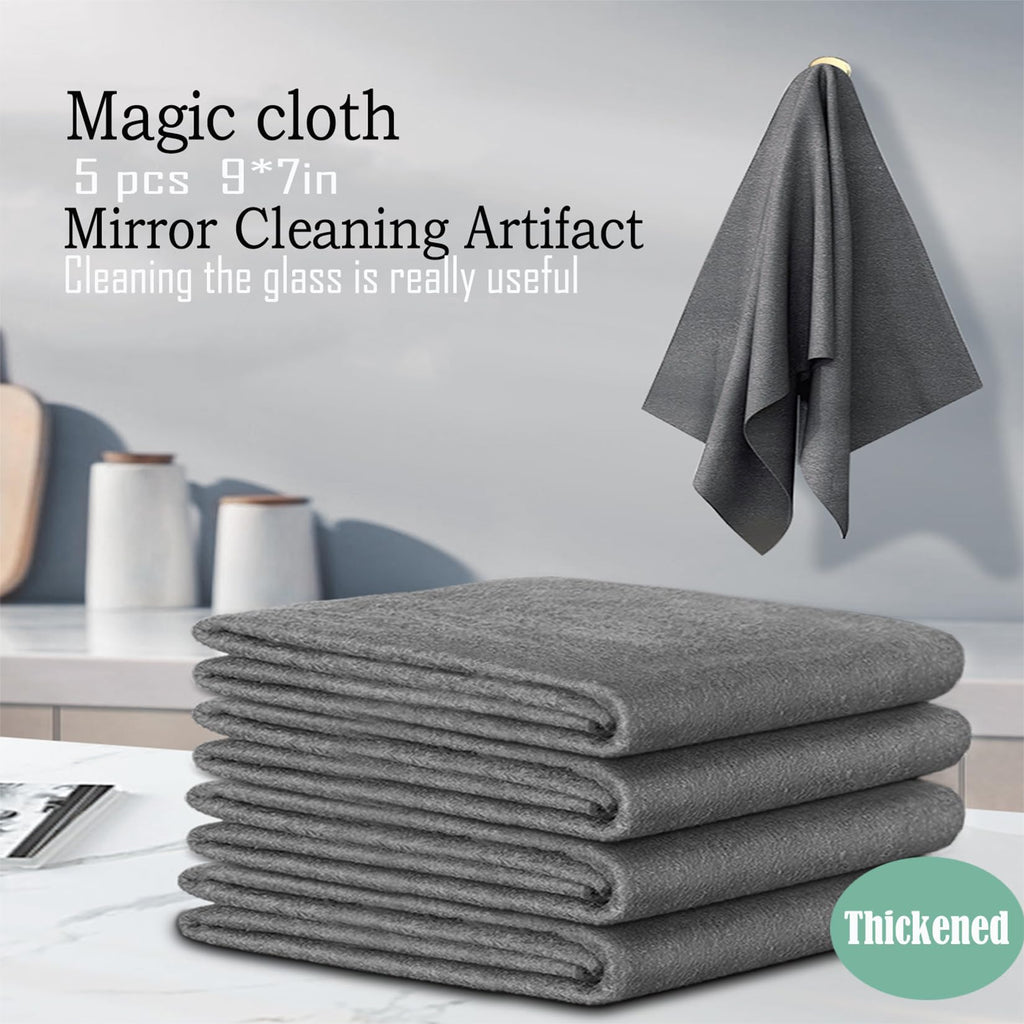 BOOLUU 5pcs 9×7 Inches Real Magic Cloth Thickened Magic Cleaning Cloth Microfiber Magic Cleaning Cloth for Mirror, Glass, Window and Cars