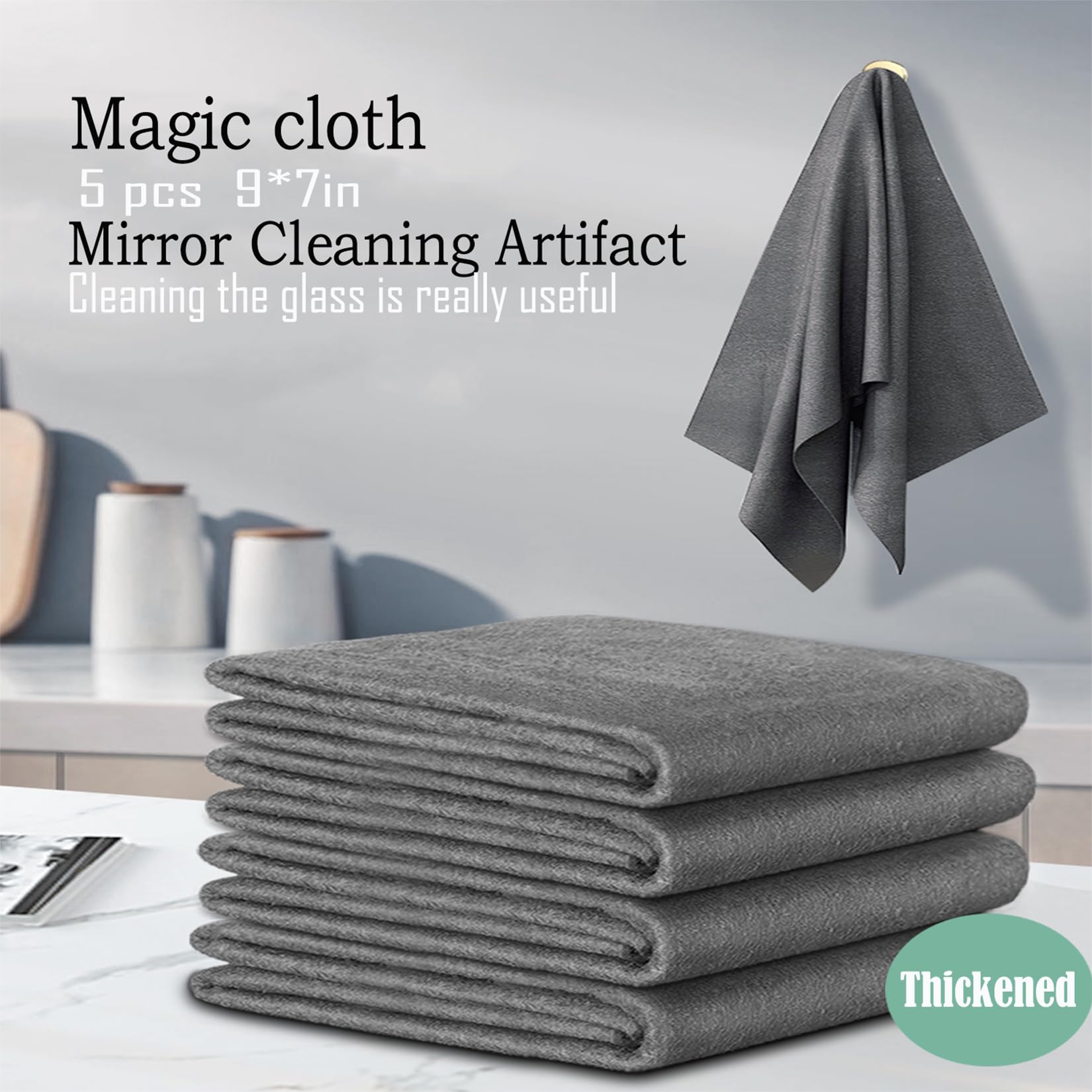 BOOLUU 5pcs 9×7 Inches Real Magic Cloth Thickened Magic Cleaning Cloth Microfiber Magic Cleaning Cloth for Mirror, Glass, Window and Cars