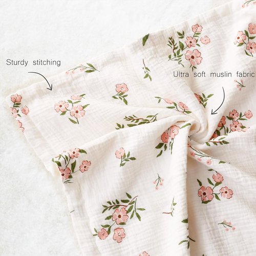 BOPRIO Muslin Baby Blanket - Super Soft Pink Floral Nursery Throw with Breathable Cotton | 30 x 40 Inch