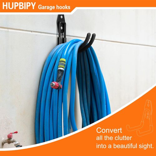 HUPBIPY Heavy Duty Garage Hooks - J-Shaped Wall Mounted Tool Organizer | 4 Pack for Ladders, Bikes, and More